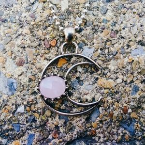 Pewter Rose Quartz Crescent Moon